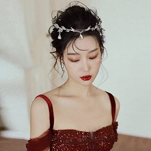 Elegant Rhinestone Leaf Tiara Headband for Bride, Bridesmaid, Crown - Crystal Pendant Wedding Hair Accessory
