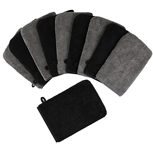 PHOGARY 10-Pack Microfiber Wash Mitts Set - Reusable Face & Body Cleansing Gloves, Black & Grey