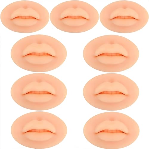 Lyuxzad 9Pcs Beige 5D Silicone Fake Lips for Makeup Practice, Semi-Permanent Tattoo Training