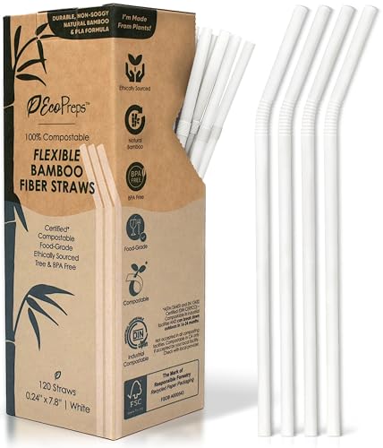 EcoPreps 120 Count Biodegradable Bamboo Fiber Drinking Straws
