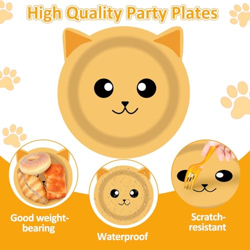 48PCS Cat Party Dinnerware Set - Colorful Disposable Plates
