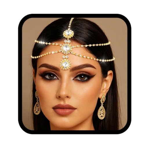 Aularso Rhinestone Indian Head Chain for Women - Bridal Forehead Jewelry