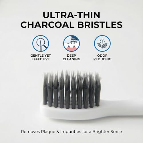 DUJINDENT Dolphin Charcoal Toothbrush - Extra Soft, 4 Pack (Red)
