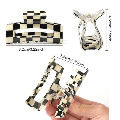 Paderison Pink Checkered Rectangle Claw Hair Clips 2-Pack Strong Hold Y2K Hair Accessories
