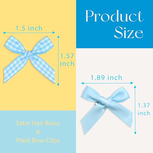 Blue Plaid Hair Bow Clips 20pcs Mini Gingham & Y2K Hair Accessories for Girls & Women