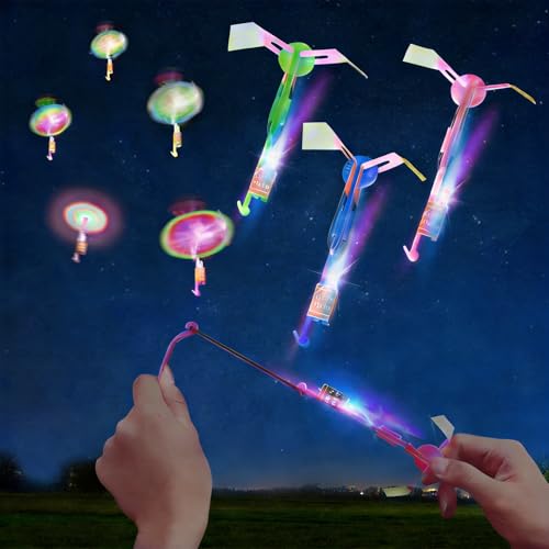 Revanak LED Flying Set - 50 Pcs Slingshot & Glow Helicopters