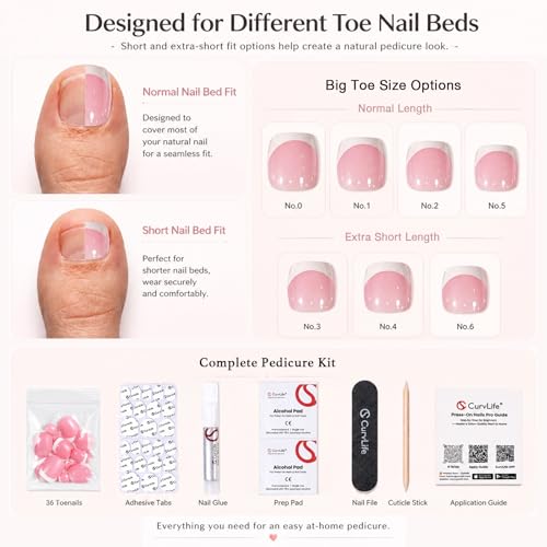 CurvLife Milky White Press On Toenails - Short Acrylic Fake Nails