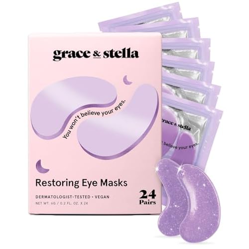 grace & stella Retinol Under Eye Patches for Puffy Eyes & Dark Circles - Restoring Gel Under Eye Masks with Hyaluronic Acid - Birthday Gifts for Women, Bachelorette Party Favors (Purple, 24 Pairs)