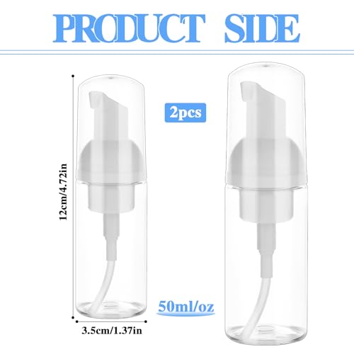2 Pack Mini Foam Pump Bottles - Refillable Travel Dispenser 50ml