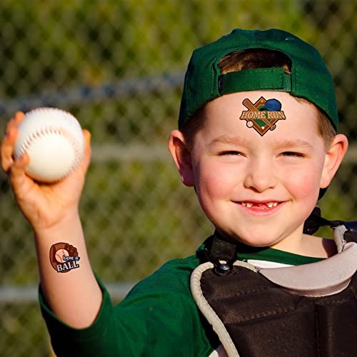 Baseball Temporary Tattoos for Kids - 144 Waterproof Sports Stickers