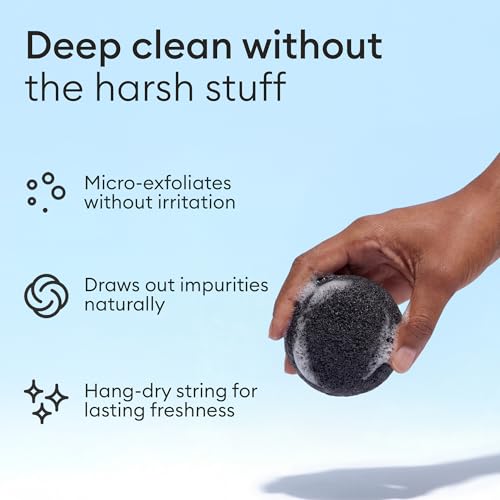 Organic Konjac Facial Sponges 3-Pack with Bamboo Charcoal & Green Clay