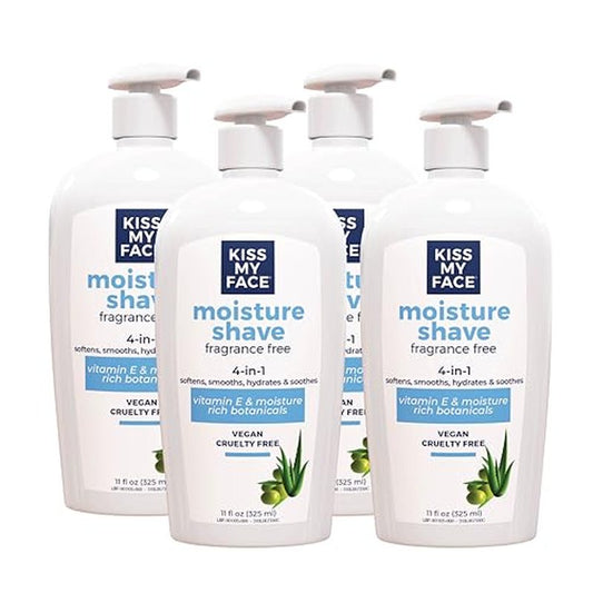 Kiss My Face Moisture Shave Cream, Fragrance Free Shaving Cream for Men and Women, 11 oz Pump Bottle, Pack of 4 (Packaging May Vary)