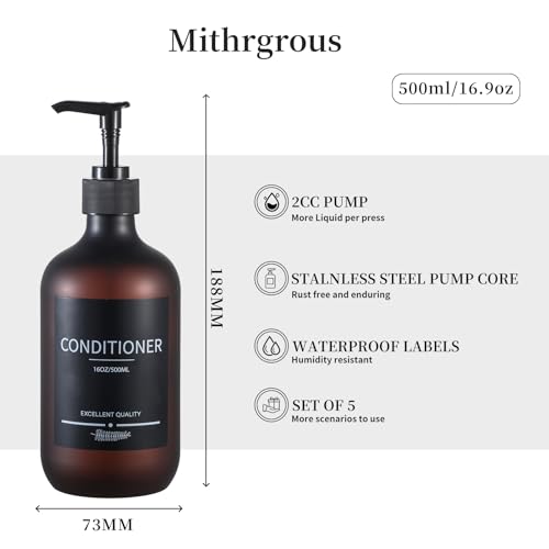 Refillable Matte Amber Shampoo and Conditioner Bottles, 16.9oz - 5 Pack
