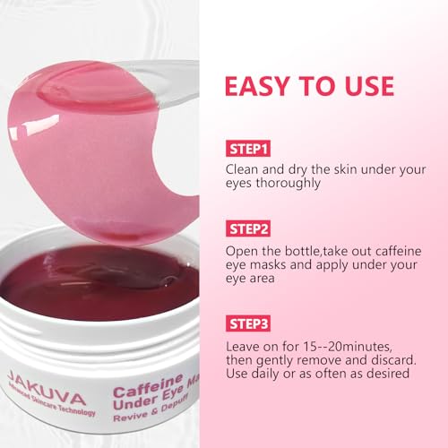Jakuva Pink Caffeine Eye Patches Set - 60 Count Under Eye Masks for Dark Circles & Puffiness