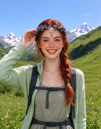 Vivivalue Purple Elf Crown Headband Woodland Elven Headpiece Women Flower Halo