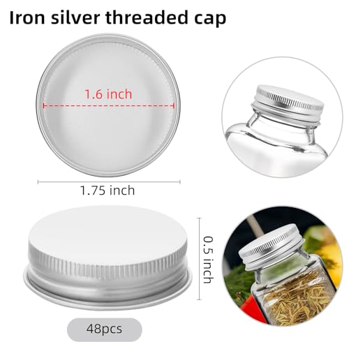 48 Pack Silver Iron Jar Lids for 4oz & 6oz Spice Jars