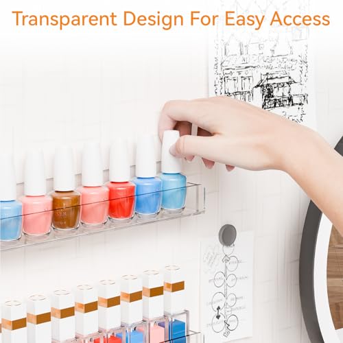 4 Pack Wall Mount Acrylic Nail Polish Shelves 15 Inch - Clear Organizer for Salon & Studio