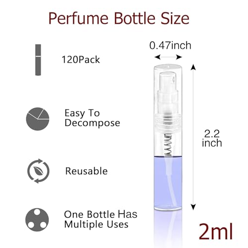Csdtylh 120PCS 2ml Clear Travel Perfume Spray Bottles Refillable Atomizers