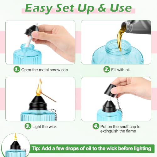 Nonley 4 Pack Citronella Glass Table Top Torches - 12oz Refillable Outdoor Lanterns for Patio & Garden Decor