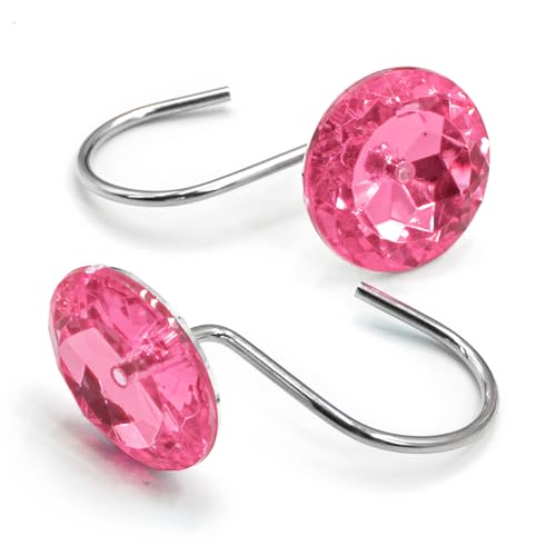 Gibelle Pink Crystal Diamond Shower Curtain Hooks - 12PCS