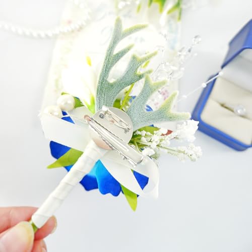 Royal Blue Silk Rose Boutonniere for Men - Wedding & Prom