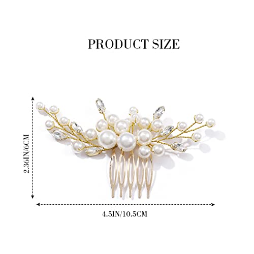 Gold Pearl Hair Comb with Rhinestones for Brides - T-Gold