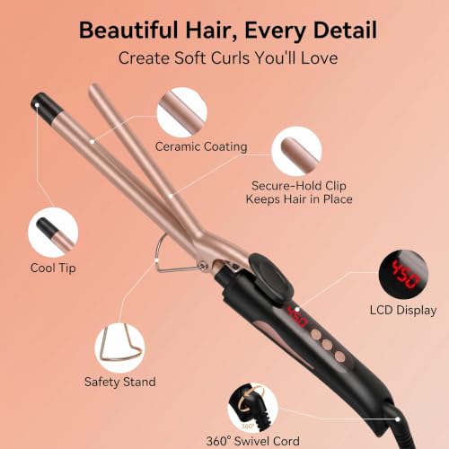 MELYDO Rose Gold 1/2 Inch Curling Iron for Short Hair, Dual Voltage Travel Wand