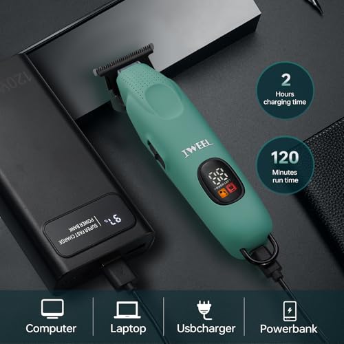 IWEEL Green Professional Beard Trimmer with 12 Guide Combs & LCD Display