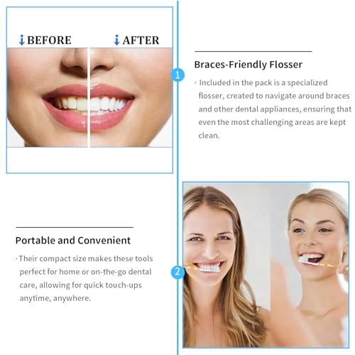 Orthodontic Dental Care Kit - 4 Soft Bristle Toothbrushes & Flosser