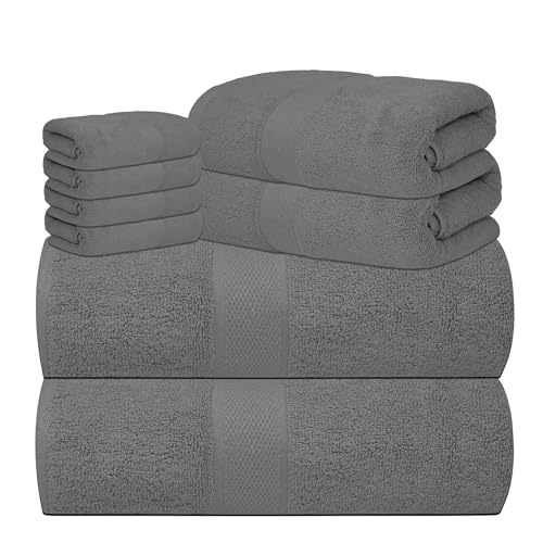 Lenenz 8-Piece Cotton Towel Set - Ultra Soft, Quick Dry, Light Grey