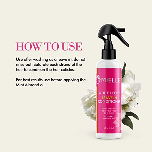 Mielle Organics White Peony Leave-In Conditioner Spray - Moisturizing Detangler for Curly Hair - 8 Fl Oz