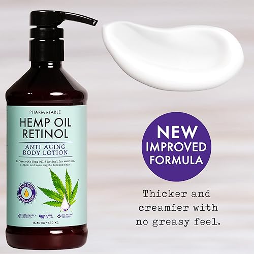 PHARM TO TABLE Hemp Oil Retinol Anti-Aging Body Lotion 480ml / 16.2 Fl Oz