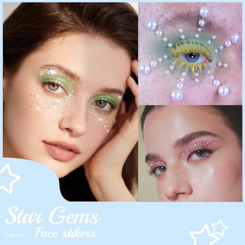 Self-Adhesive Star & Pearl Face Gems - 5 Sheets of Rhinestone Stickers