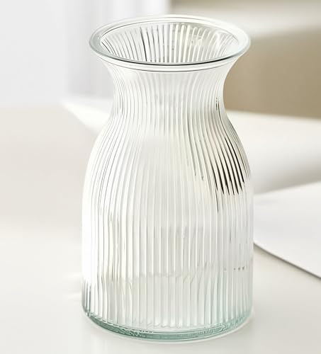 8-Inch Ribbed Glass Vase for Weddings & Home Decor