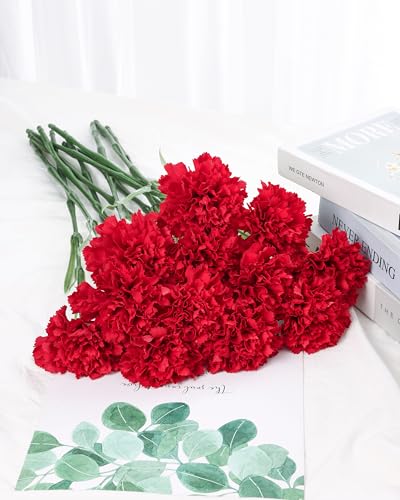 DuHouse 6pcs Artificial Carnation Flowers - Realistic Red Decor