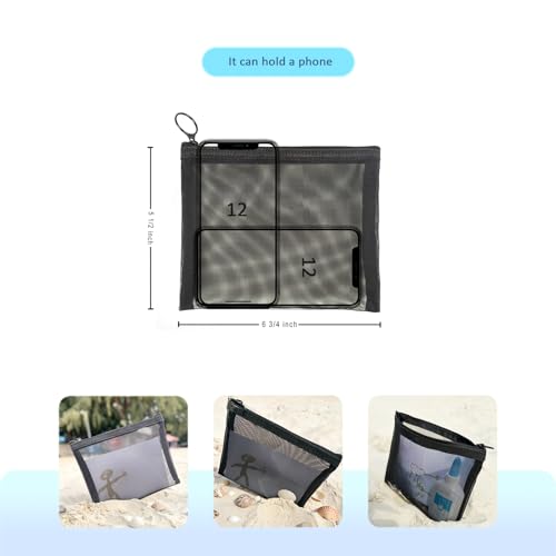 Patu Mesh Makeup & Cosmetic Organizer Bags M A6 (6.5" x 5.5"), 5 Pack Travel Storage Pouches Black