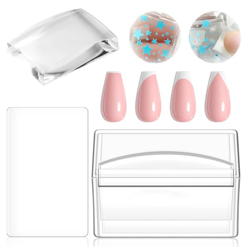 French Tip Nail Stamper Set - Clear Silicone Tool with Scraper