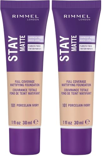 Rimmel London Stay Matte Liquid Mousse Foundation - 101 Porcelain Ivory (2 Pack)