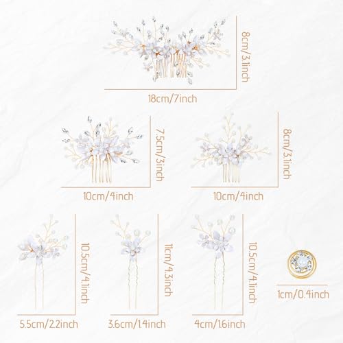 inSowni Gold Bridal Hair Comb Set with Rhinestones & Pearls - 18 Pieces