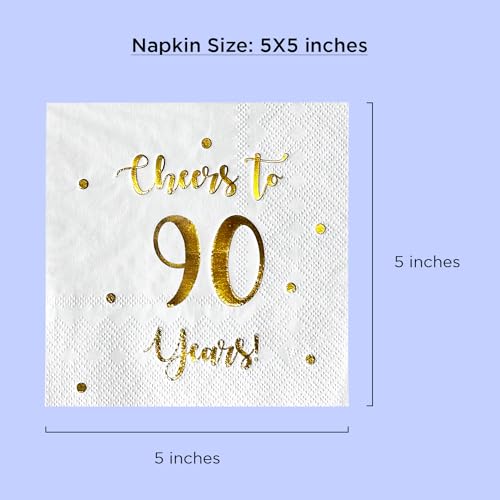 Cheers to 90 Years Cocktail Napkins, 50-Pack - Gold Foil Party Decor