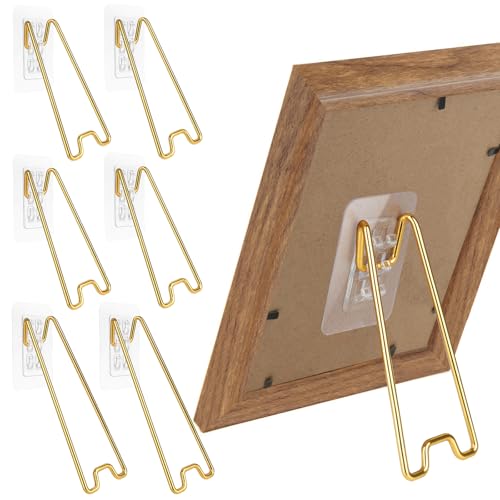 Adjustable Picture Frame Stands Set - 6 Gold Holders in 2 Sizes