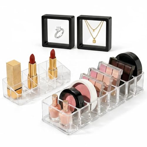 3-Piece Acrylic Makeup Organizer Set with Lipstick & Compact Slots
