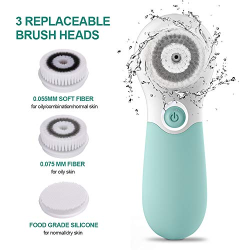 Green TouchBeauty Electric Facial Cleansing Brush with 3 Heads & 2 Speeds