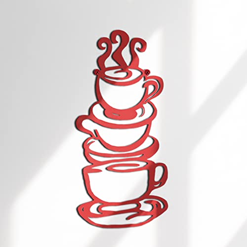 Lynicon Red Coffee Cup Metal Wall Art for Kitchen Decor