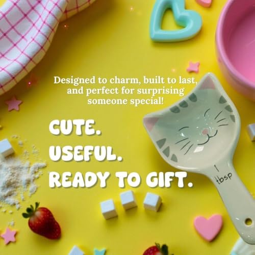 Cat Measuring Spoons Set of 4 - Hand-Painted Ceramic Kitchen Utensils