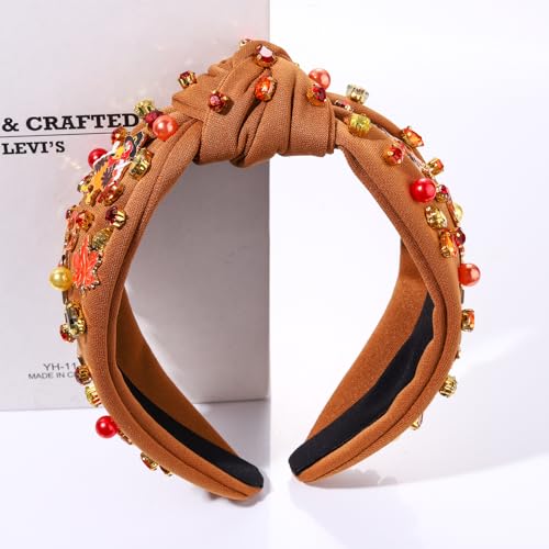NVENF Beaded Turkey Headband for Women Gobble 1 Fall Thanksgiving Hair Accessory