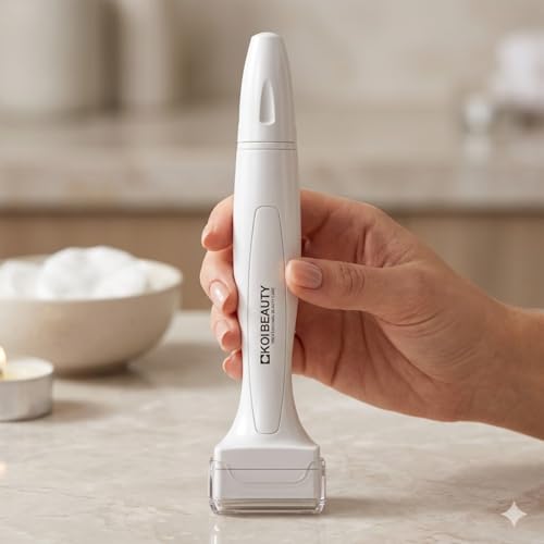 Koi Beauty Premium Derma Stamp, Manual Microneedling for Face Body Scalp, Titanium Microneedle Stamp Pen, Skincare Tool for Men and Women - White
