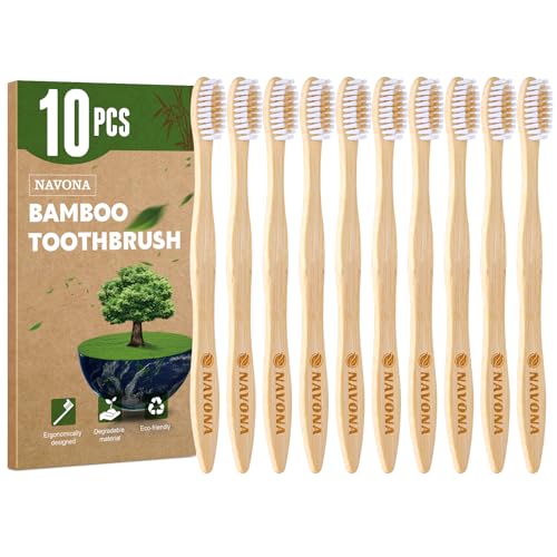 Eco-Friendly Bamboo Toothbrush Set - 10 Pack with Medium Bristles
