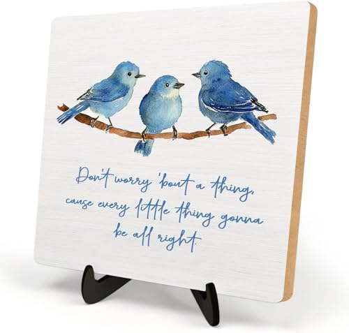 Inspirational Wooden Plaque - Every Little Thing Is Gonna Be Alright, 5.9"x5.9" Positive Desk Decor for Home Office