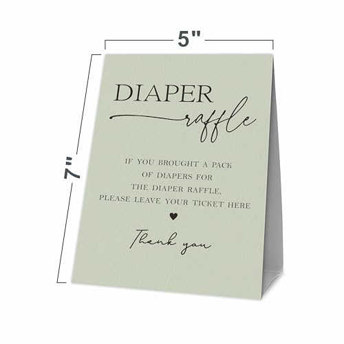 Diaper Raffle Sign & 50 Tickets - Moss Green Baby Shower Decorations